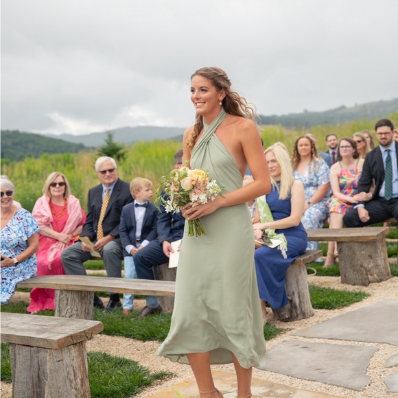 Show Me Your Mumu - Jasmine Halter Maxi Dress - Moss Green Luxe Satin - Picture 3 of 3